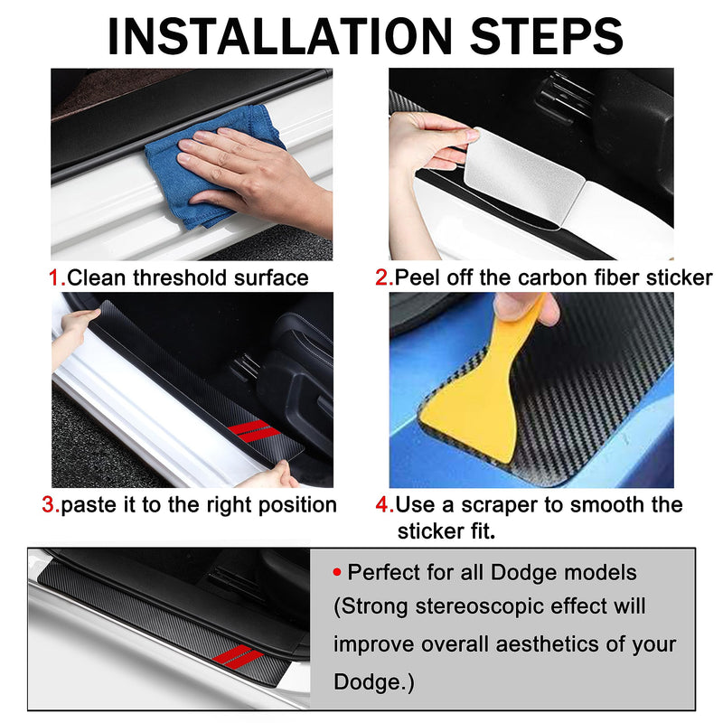 YOSRTER 5PCS Door Sill Guard Decoration Stickers for Dodge Charger Challenger Durango Journey Universal Fit to All Dodge Cars Fiber Leather Door Sill Protector (Red Trim) Red Trim