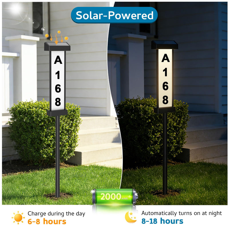 Lacasa Solar Address Sign, Dual-Sided Lighted House Numbers for Outside, Waterproof LED Illuminated Address Plaque with Stakes, 3 Color Modes, Wall Mounted or In Ground for Yard Home