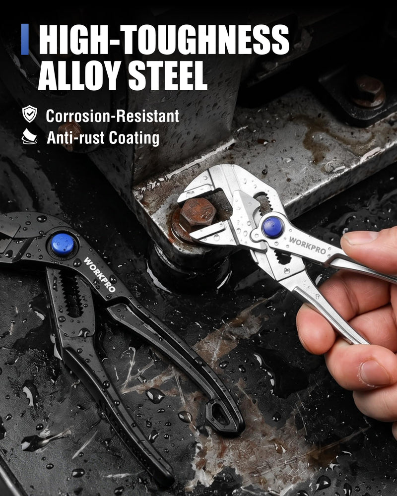 WORKPRO 2-Piece Mini Pliers Set with Pouch, 4-Inch Water Pump Plier & Plier Wrench, High-Toughness Alloy Steel Mini Groove Joint & Smooth Jaw Plier, EDC Pliers for Tight Spaces & Versatile Use