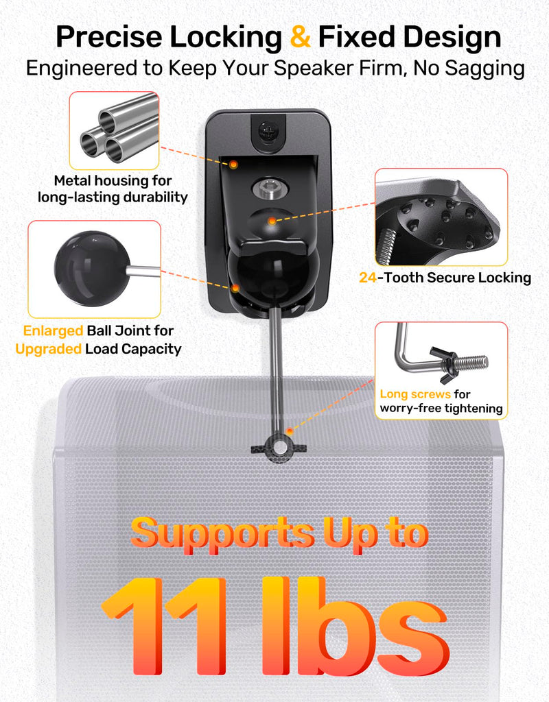 Surround Sound Satellite Speaker Ceiling Wall Mount, Swivel & Tilt, 2-Pack | Max 11 lbs Load, Fits M4/M5, 1/4-20 Mounting, 360° Rotatable Ball Joint, for Samsung Q990D Q990F, Roku and More Rear Speakers