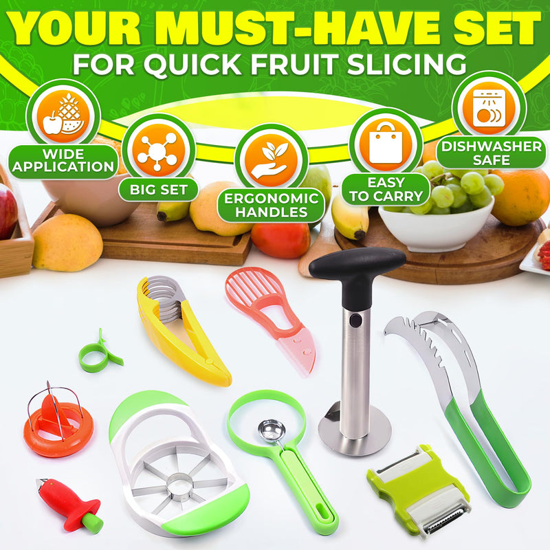 10 Pcs Pineapple Corer and Slicer Set – Sturdy, Sharp & Easy to Clean Pineapple Cutter with Multi-Fruit Corers, Slicers & Peelers – Works for Apples, Melons, Avocados, Citrus, Berries, Bananas & More