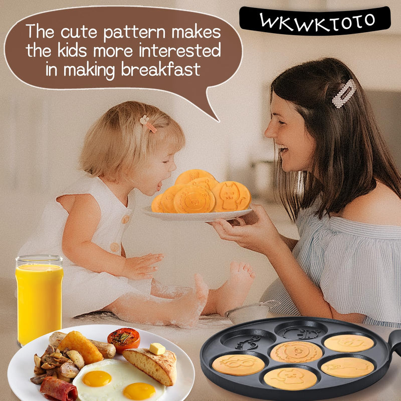 Pancake Maker Egg Frying Pan Suitable for All Stovetops & Induction Cooker, 10.5 Inch Animal Pancake Pan, 7 Molds Pancake Maker with PFOA Free Coating Black