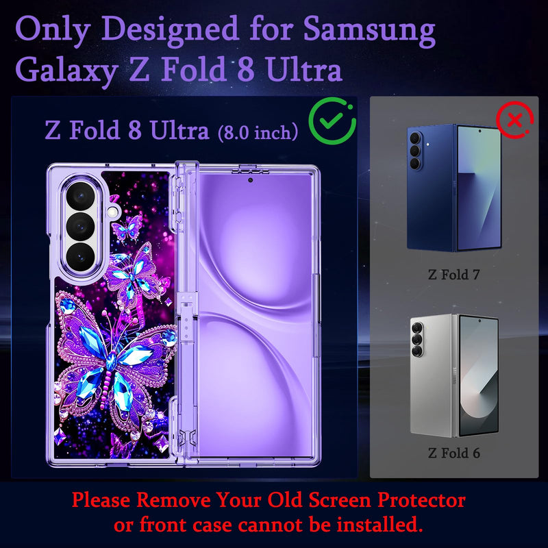 Miqala for Galaxy Z Fold 8 Ultra Case,[Glow in The Dark][Compatible with Magsafe][Hidden Stand][Built-in Screen Protector][Hinge Protection] Slim Case for Samsung Galaxy Z Fold 8 Ultra,Butterfly Dark Butterfly