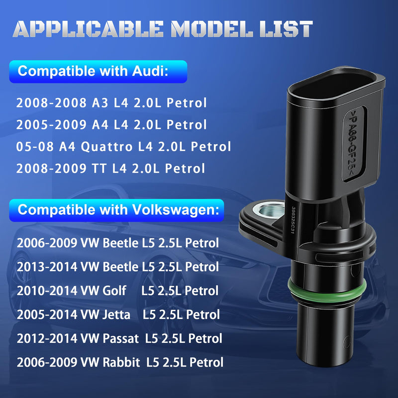 Engine Camshaft Position Sensor Compatible with VW Jetta Beetle Golf Passat Rabbit 2.5L 2006-2009 2010 2011 2012 2013 2014, Audi A4 2.0L 2005-2009 & TT 2008-2009 Replaces 07K907601, 07K907601A