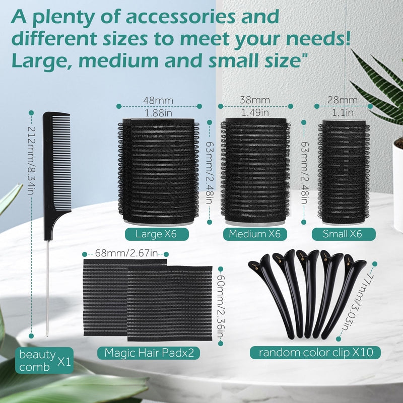  [AUSTRALIA] - 33PCS Hair Curlers Rollers with Clips,GeeRic Hair Rollers Set 3 Sizes 48mm 38mm 28mm with12PCS Duckbill Clips Hair Rollers for Long Medium Short Thick Fine Volume Bangs Black