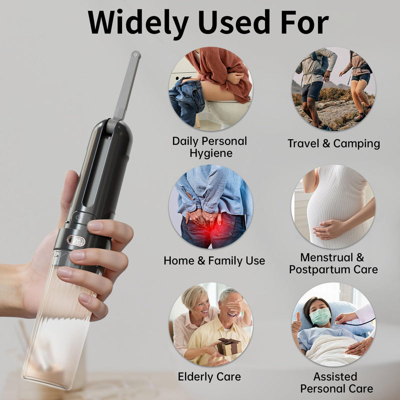 Portable Bidet for Travel, Personal Hygiene Sprayer Bottle for Women Men, Mobile Bidet Portable for Toilet,Electric Handheld High-Pressure Foldable USB-C Battery-Powered (Black) Black