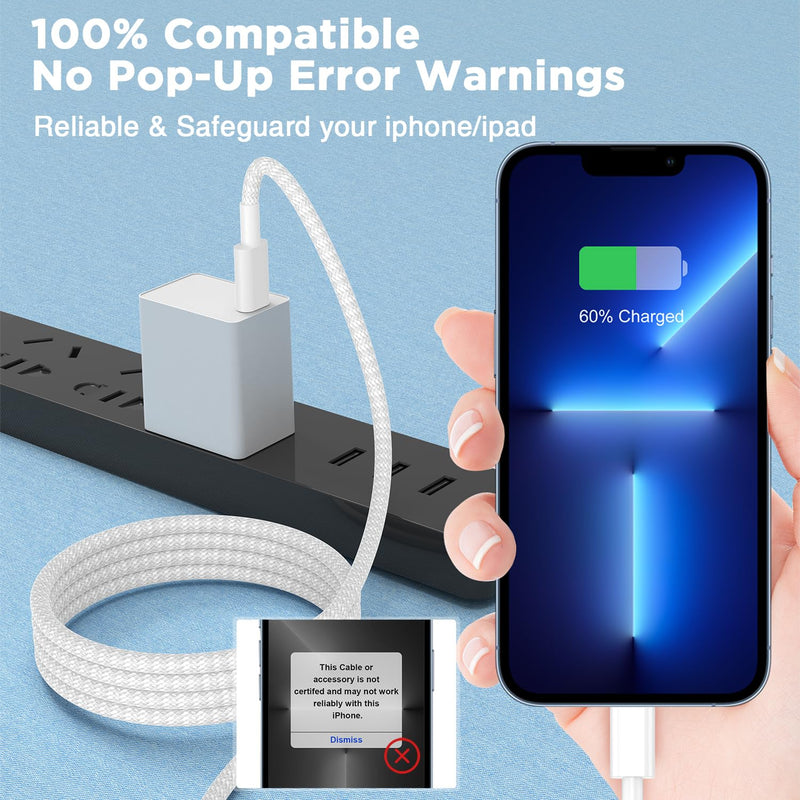 2Pack 20W New Braided USB C to Lightning Cable for iPhone14/13/12 Fast Charger Cord 6FT+10FT [Apple MFi Certified],iPhone Charger Fast Charging Apple Charging Cord for iPhone14 13 12 11 Pro Max White