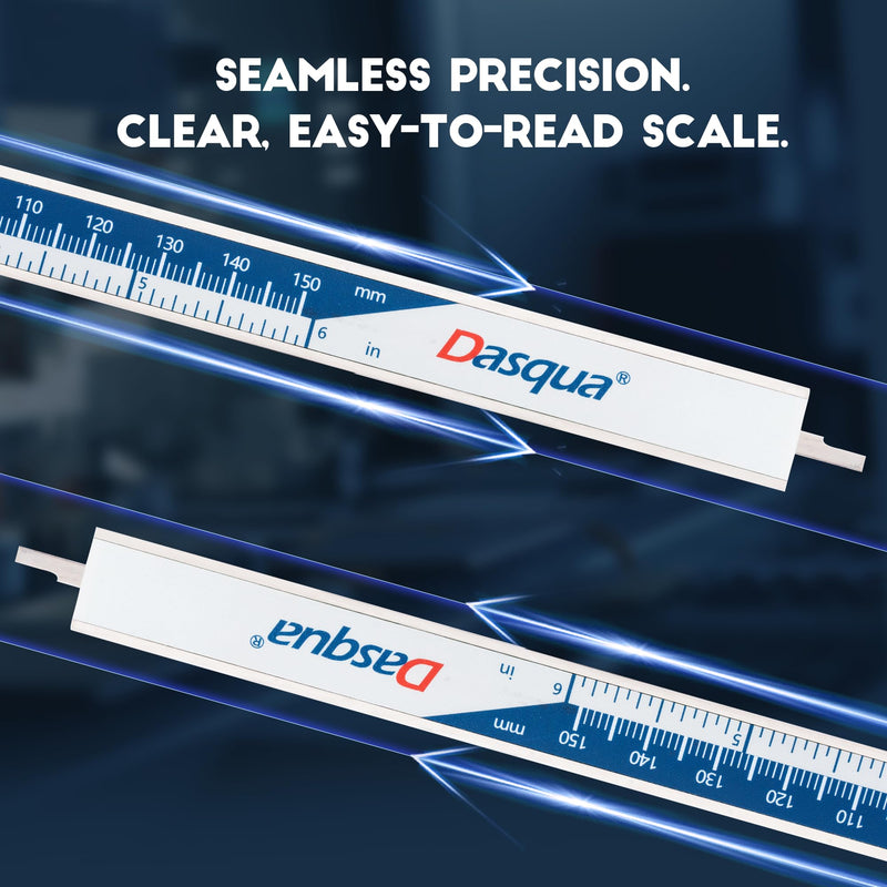 Dasqua 6” IP54 Digital Caliper, Stainless Steel Water-Resistant Precision Measuring Tool with Large LCD, Inch/Metric/Fraction Switch, Resolution 0.0005"/0.01mm/1/128, Accuracy ±0.001"/0.02mm