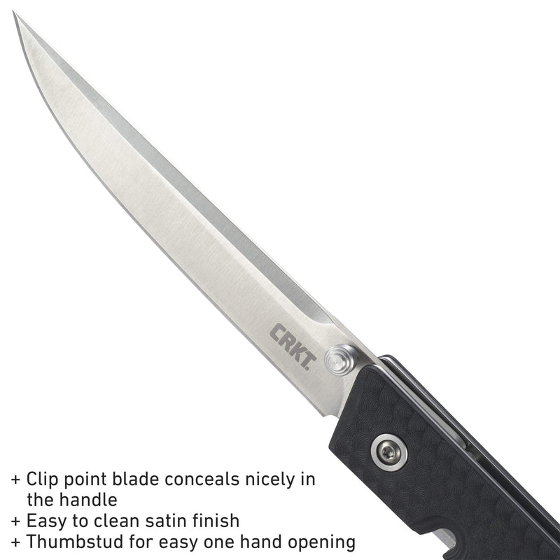 CRKT CEO EDC Folding Pocket Knife: Low Profile Gentleman's Knife, Everyday Carry, Satin Blade, IKBS Ball Bearing Pivot, Liner Lock, Glass Reinforced Fiber Handle, Deep Carry Pocket Clip 7096V