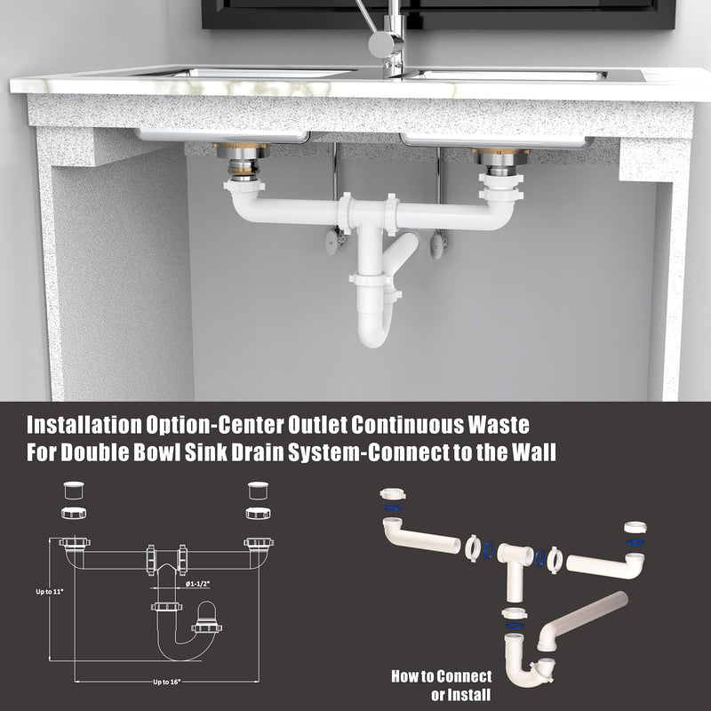 Kitchen Sink Drain Kit,1-1/2" Sink Drain Plumbing Kit - Universal P-Trap Replacement for Kitchen & Bathroom Sinks with Pipe Repair Accessories