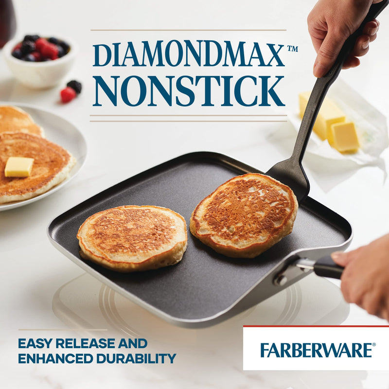 Farberware Cookstart Aluminum DiamondMax Nonstick Square Griddle Pan, 11-Inch, Silver Griddle (11 Inch)