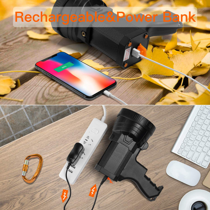 BUYSIGHT Rechargeable Spotlight, 1000,000 -Lumen Spot Lights Hand held Large Flashlight Handheld Spotlight Lightweight and Super Bright Flashlight (Aluminium_Alloy Black) Aluminium_Alloy Black