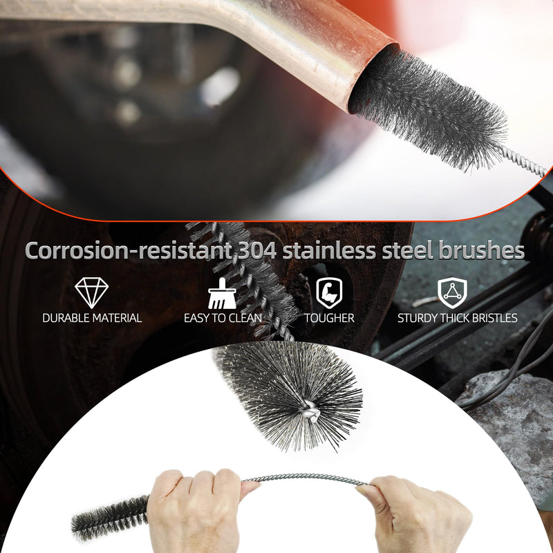 16 Inch Extra Long Pipe Cleaning Brush Set, Stainless Steel Bristles Bore Brush, 9Pcs Variety Wire Brush Pack for Auto Parts, Bottles,Tubes Silver 9 Pieces, 16 Inches