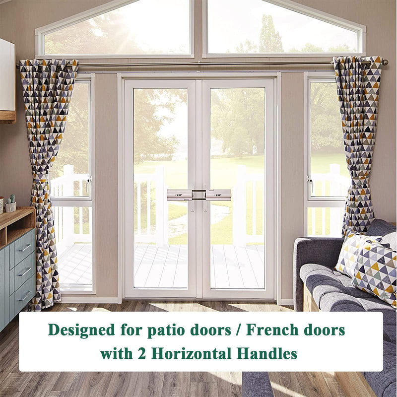 French Patio Door Security Lock for Straight Double Hinged Swing Door Levers, Only Works with 2 Horizontal Handles, No Key Required