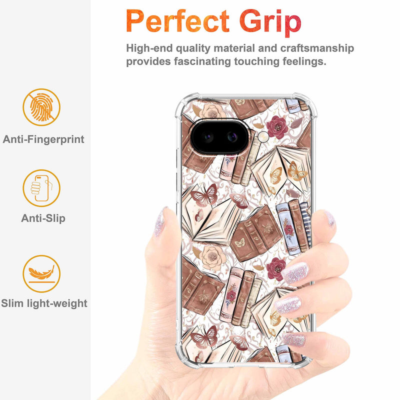 Case for Google Pixel 10a with Aesthetic Design,Vintage Butterfly Brown Book Pattern,Clear Slim Soft TPU Bumper Phone Cover,6.3”(Butterfly,P10a)