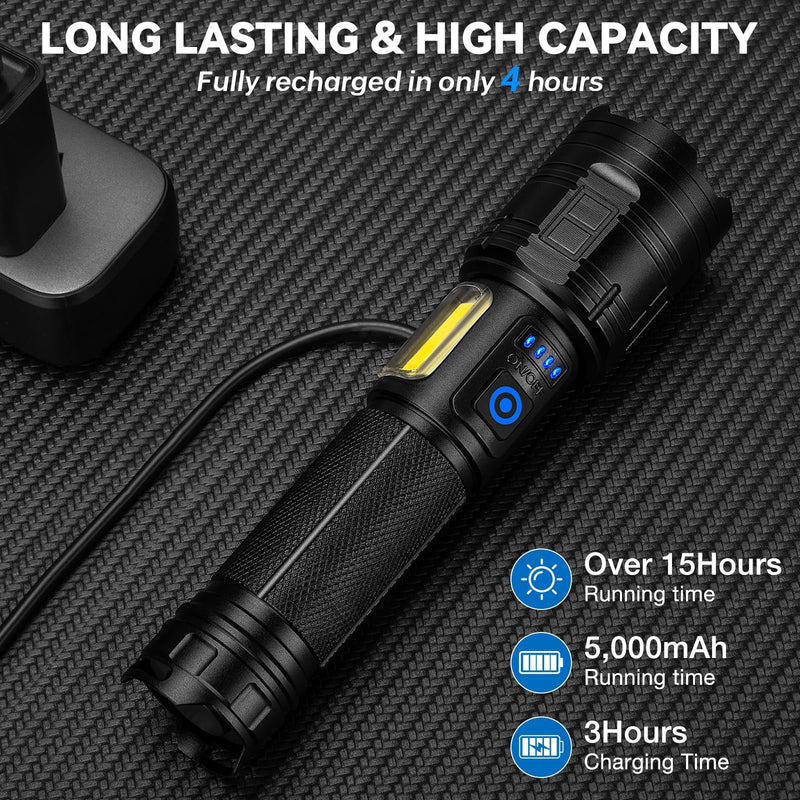 Flashlight Rechargeable 99,000 High Lumen - 2 Pack LED Flash Light with COB, 7 Modes Powerful Handheld Flashlight for Home, Camping