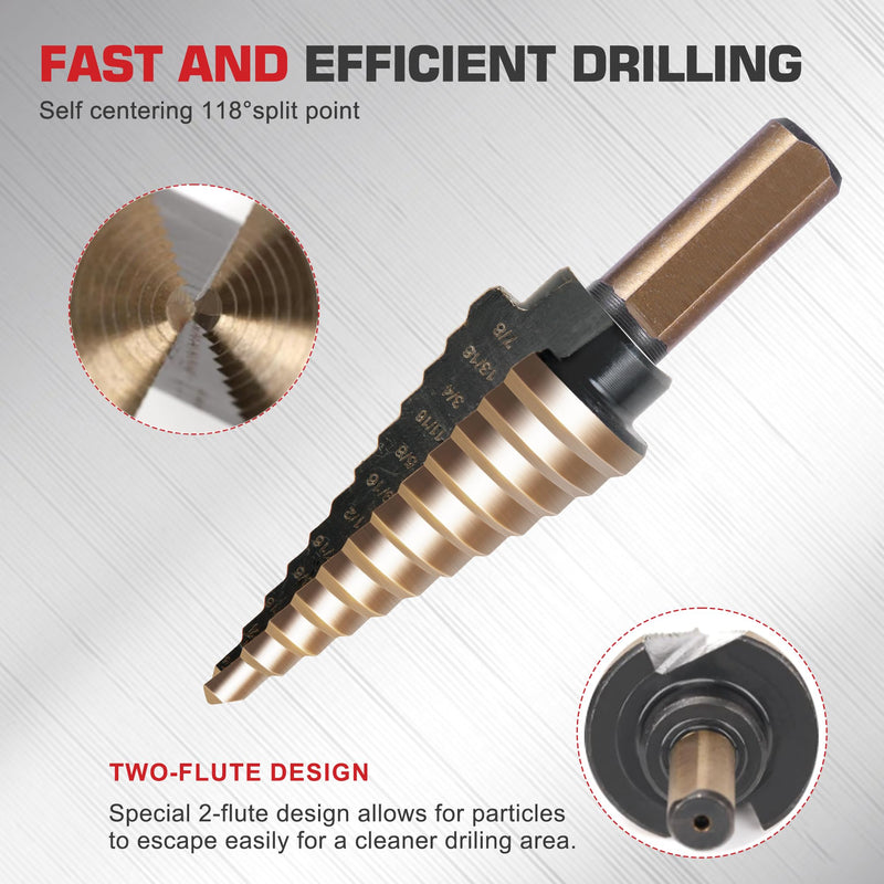 5Pcs Step Drill Bit & 5Pcs Countersink Drill Bit Set, Titanium Coated, HSS Step Bit, 50 Sizes of Step Bit for Metal with Aluminum Case, Multiple Hole Stepped Up Bits for DIY 11pcs