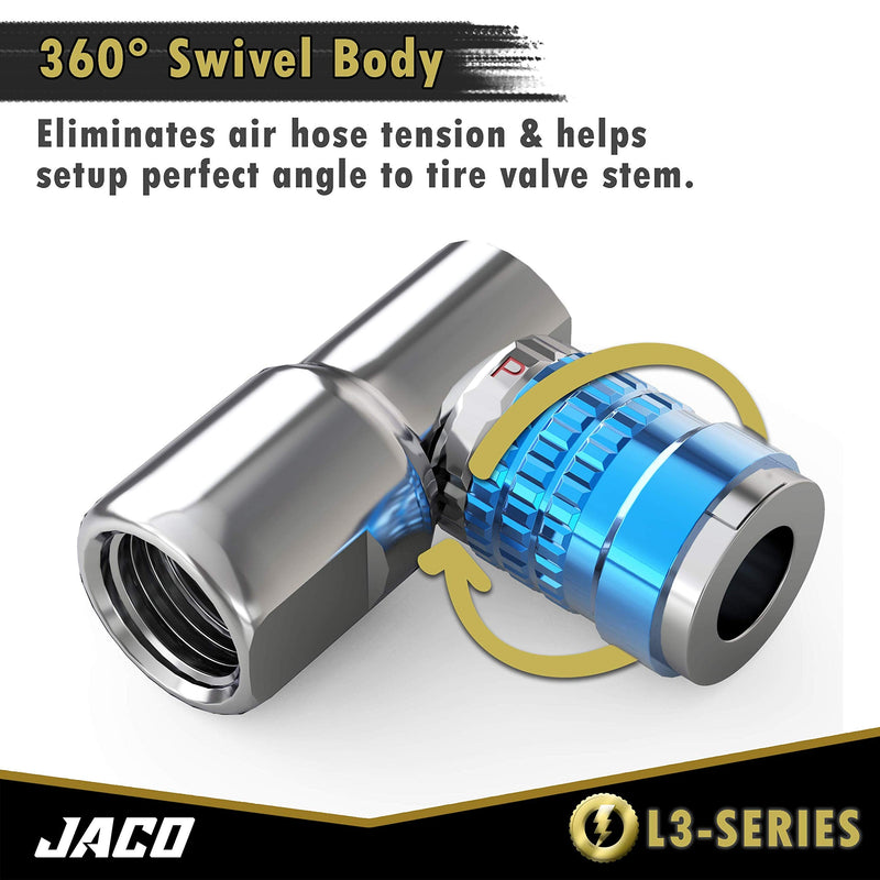 JACO Lightning L3-Series Bike Tire Air Chuck for Presta & Schrader Valves - 1/4" F-NPT (Open Flow) (Pack of 2)
