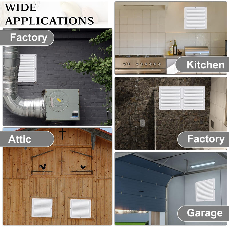 2 Pcs 12" x 12" Gable Vent Shed Attic Vent with Screen Mesh Square Metal Vent Covers Vent Grille for Exterior Door House Attic Garage Ceiling, Boost Ventilation and Guard Against Moisture (White) White