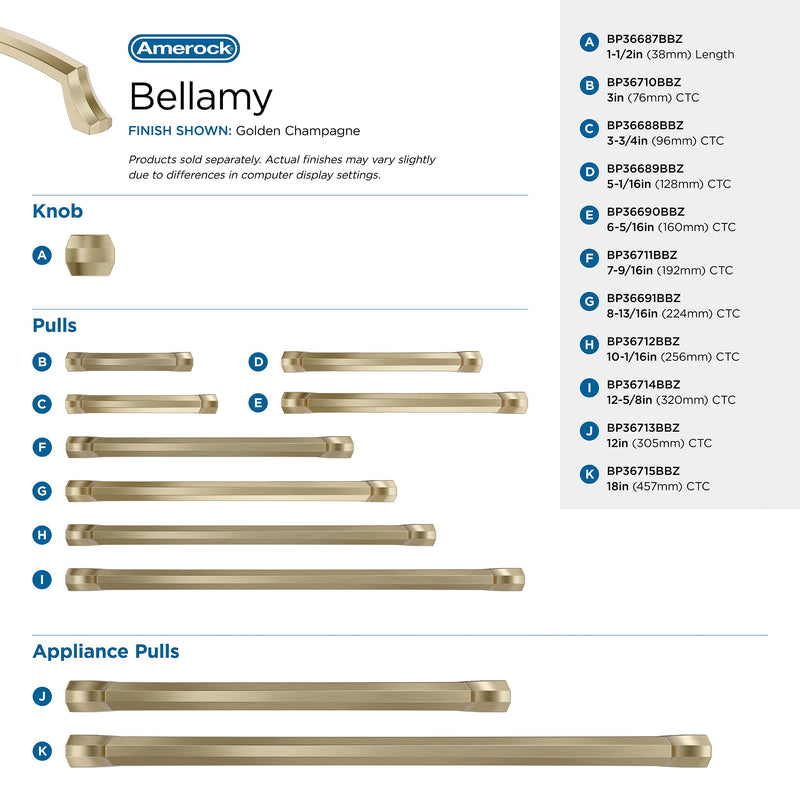 Amerock Bellamy 8-13/16 inch (224 mm) Center-to-Center Golden Champagne Cabinet Pull, BP36691BBZ