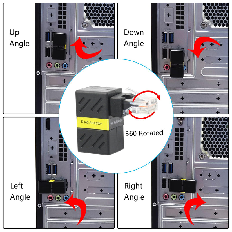 90 Degree Cat 6 Ethernet Extender Adapter, 180 Degrees Rotated RJ45 Male to Female Network 1000Mbps Adapter Connector, for Computers, Laptops, Routers - 2 Pcs