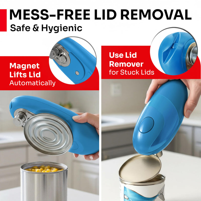 MÜELLERHOME SmoothEdge Auto Electric Can Opener – Battery‑Operated One‑Touch w Magnet Lid Lifter, Smooth‑Edge Cut Technology – Portable Hands‑Free Automatic Can Opener for Seniors & Arthritis, Blue