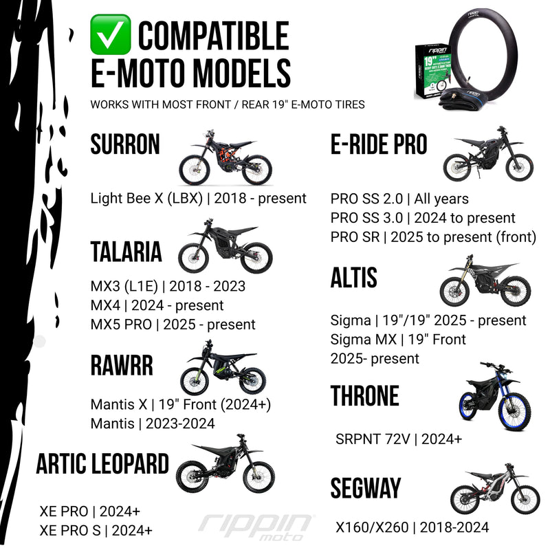 2.75/3.00-19 Heavy Duty Inner Tube (70/100-19) 2.5mm Thick - TR4 Valve - Fits Most 3.0-19 Motocross Tires, Surron Light Bee X, Talaria and Segway X160/X260 70/100-19 (2.75/3.0-19)