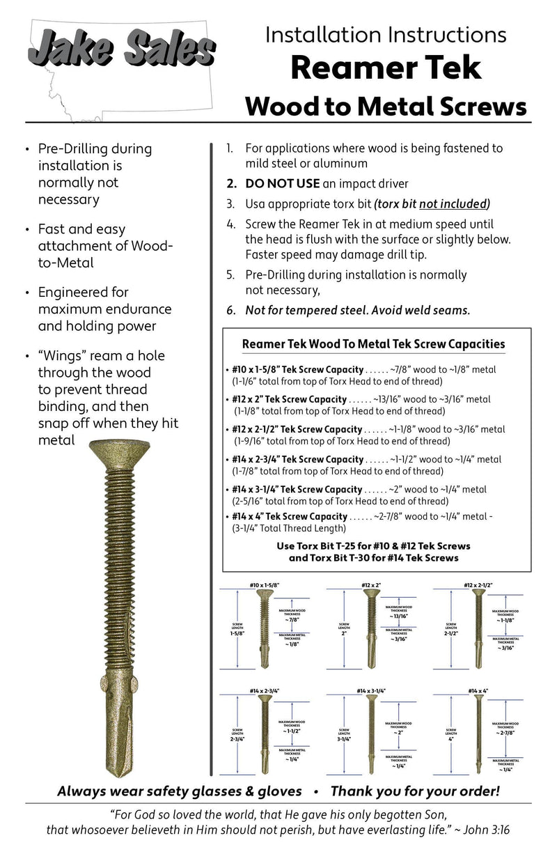 10x1-5/8 Reamer Tek Torx/Star Head Self-Drilling Wood to Metal Screws - for Flatbeds, Trailers - T-30 Torx Screw Head 1 Pound 113 Screws #10 x 1-5/8" - 1 lb 113 Screws