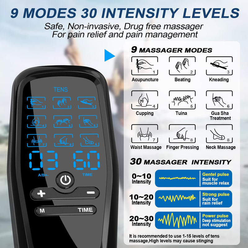 Dual Channel TENS Unit for Pain Relief Rechargeable Electronic Pluse Muscle Stimulator Massager Low-Frequency Multi-Function Physiotherapy Instrument with 10pcs Electrode Pads