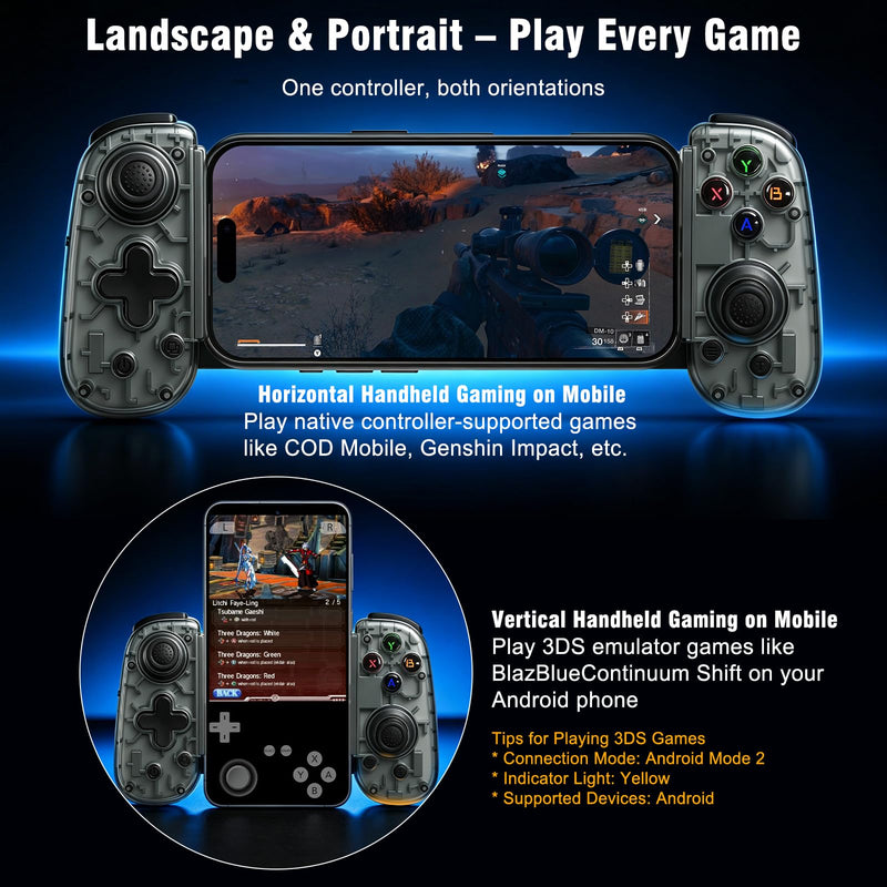Joso Mobile Game Controller with USB-C Plug & Play, Wireless & Wired Gamepad for iPhone/Android & Switch with Hall Effect Joysticks/Dual Vibration/Turbo, Supports Cloud Gaming & Streaming (Black) Black