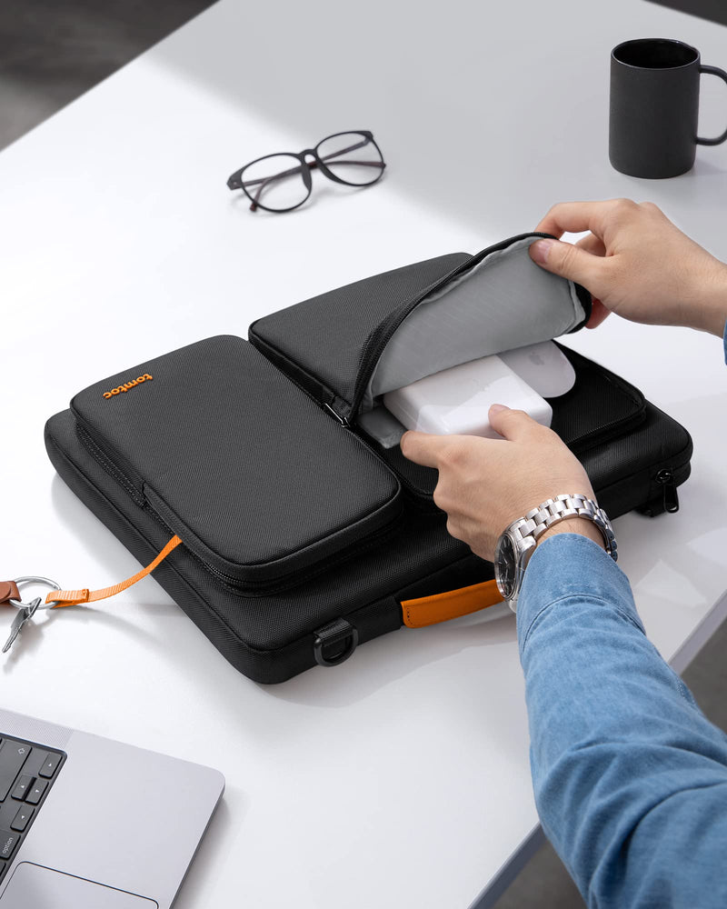 tomtoc Laptop Shoulder Bag for 14-inch MacBook Pro M3/M2/M1 Pro/Max A2918 A2992 A2779 A2442 2023-2021, 13.5-14.4 Surface Laptop 6/5/Studio 2, Surface Book 3, 360 Protective Case Fit Asus VivoBook 14-inch for MacBook Pro Black