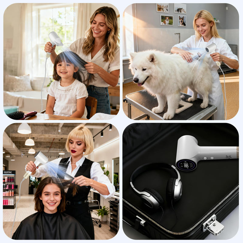 LKV Ionic Hair Dryer Professional Blow Dryer Portable Travel Hairdryer | Plasma Hair Dryers with Concentrator Nozzle, Fast Drying, Low Noise, Anti-Frizz, Small Lightweight Hairdryer for Women Men Pearlwhite