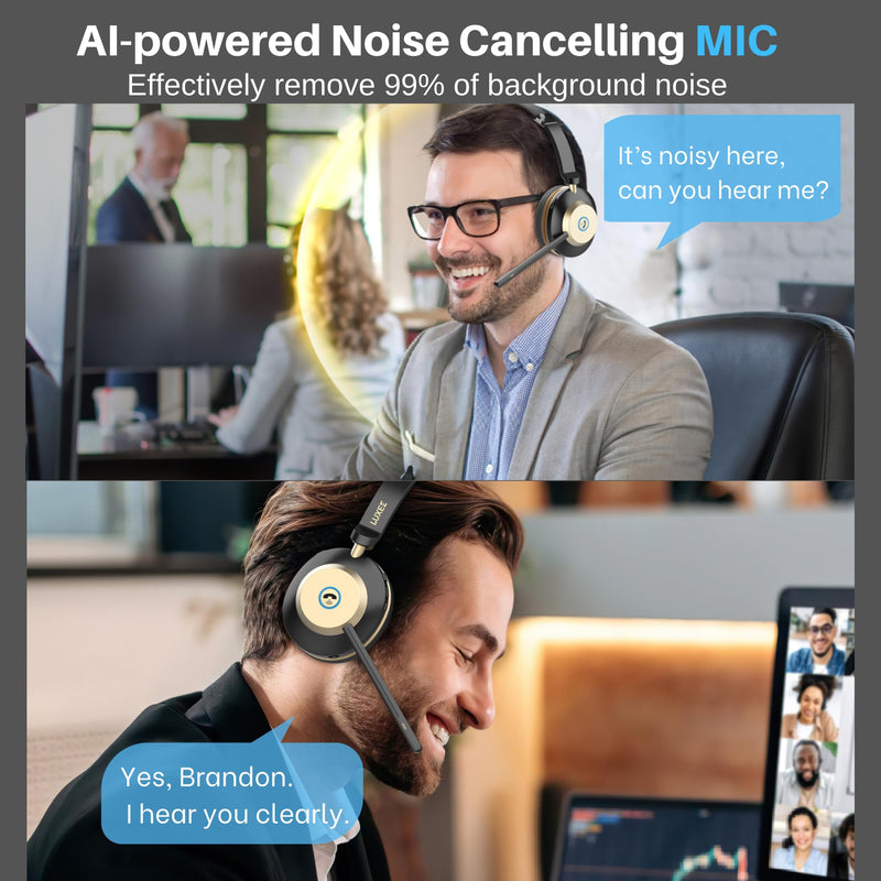 LUXEE Bluetooth Wireless Headset with Microphone for Work - Single Ear Computer Headset with USB Dongle & Charging Base, Noise Canceling Office Headset for Laptop, Zoom, Audifonos con Microfono