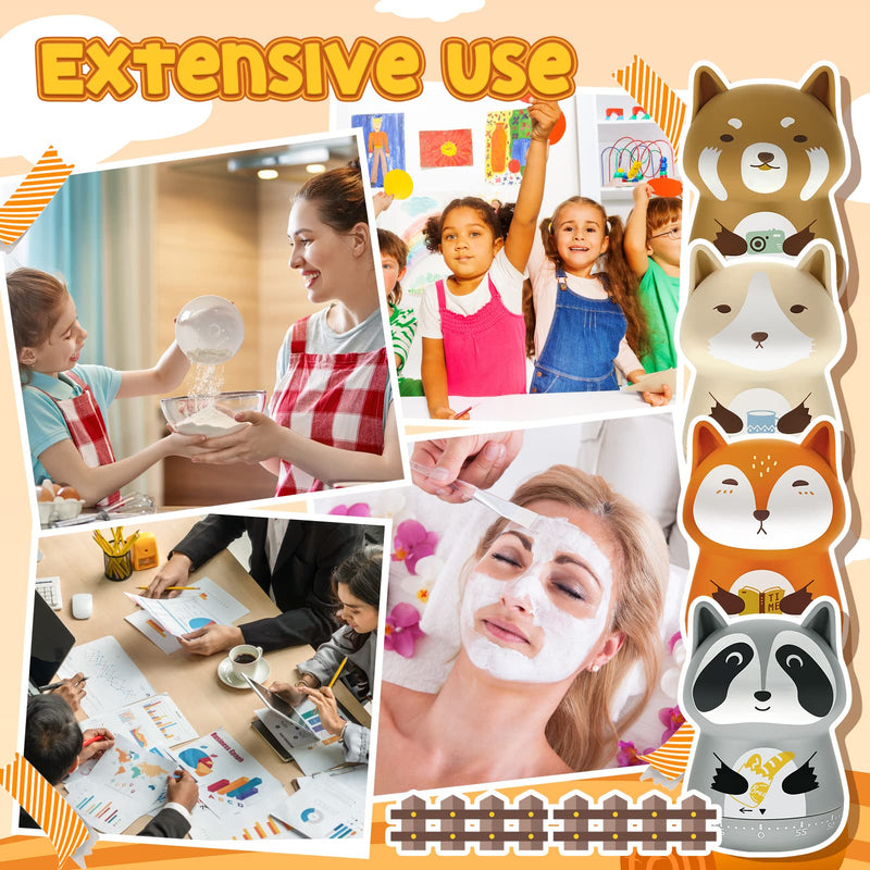 4 Pieces Cute Kitchen Timer Animal Mechanical Manual Fox Raccoon Bear Wolf 60 Minutes Loud Alarm Egg Windup Timer for Adults Christmas Home Cooking Baking Fitness Beauty