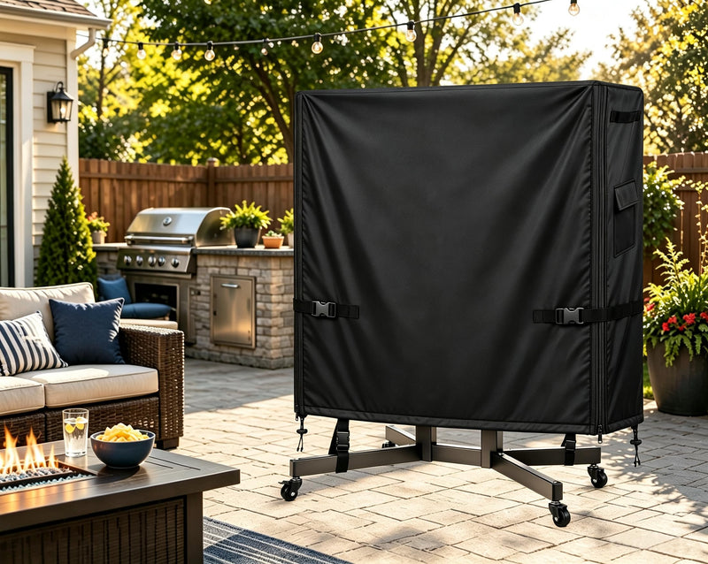 Outdoor TV Cart Cover, 48”L × 15.7”W × 57”H, Fits Most 45–50 Inch Rolling TV Stands, Heavy Duty Waterproof Oxford Cover with Dual Waterproof Zippers, 4 Windproof Buckle Straps & Drawstring 48"L × 15.7"W × 57"H