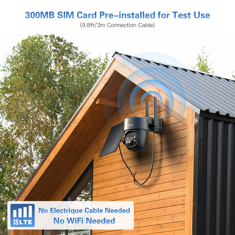 Xega 4G LTE Cellular Security Camera Solar with SIM Card【2 Pack】Wireless Outdoor No WiFi Camera,2K HD PTZ Night Vision Motion Detection 2 Way Talk TF&Cloud Storage, Only Support the Built-in SIM Card