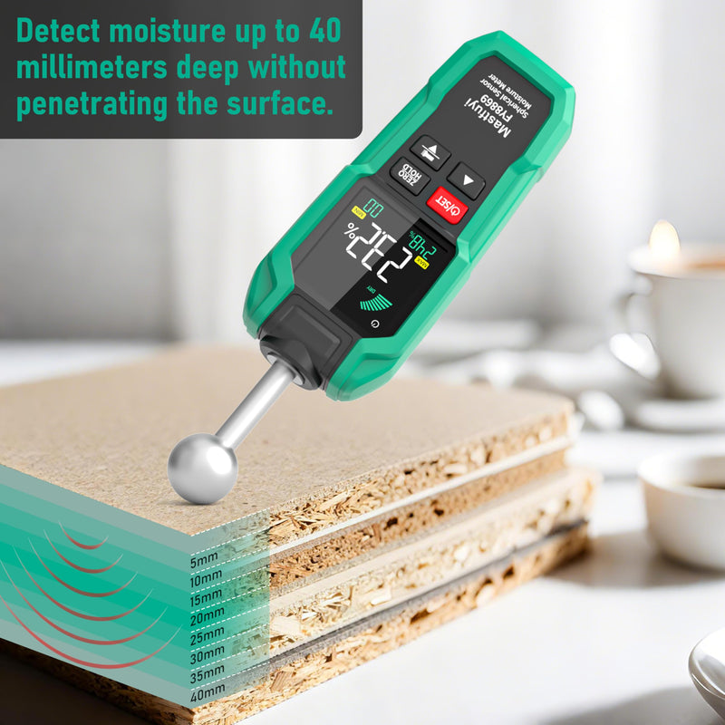 Pinless Wood Moisture Meter,Non-Destructive Depth 5-40mm for Wood & Walls | Digital Moisture Detector Built-in Flashlight for Concrete, Floors Piness