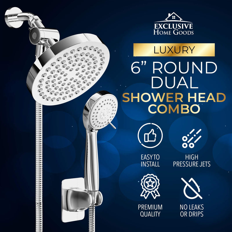 Shower Head With Handheld Combo, 6 Inch High Pressure Rainfall Showerhead With Hand Held 70 Inch Hose for Bath - Adjustable Swivel Shower Head Spray Anti-leak Nozzles - Universal Fit 2.5 GPM Chrome