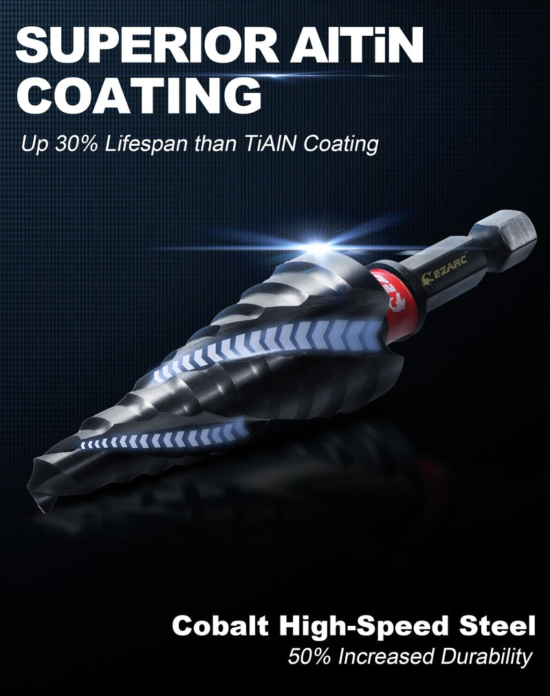 EZARC Step Drill Bit for Metal, M35 Cobalt Unibit Step Drill Bit Set 1/8"-7/8"(3pcs) Wear-Resistant AlTiN Coated, 1/4" Hex Shank for Metal, Stainless Steel, Aluminum, Plastic 1/8" - 7/8" (3pcs Set)