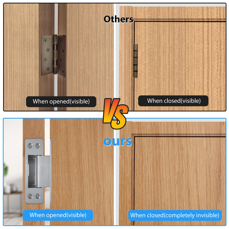 Hidden Door Hinge 4 Inch 2pack 304 Stainless Steel Hidden Door Hinges Heavy Duty Invisible Hinge 3mm Thicknesse Hidden Hinges for Doors 4 x 1 x 0.12inch 4inch