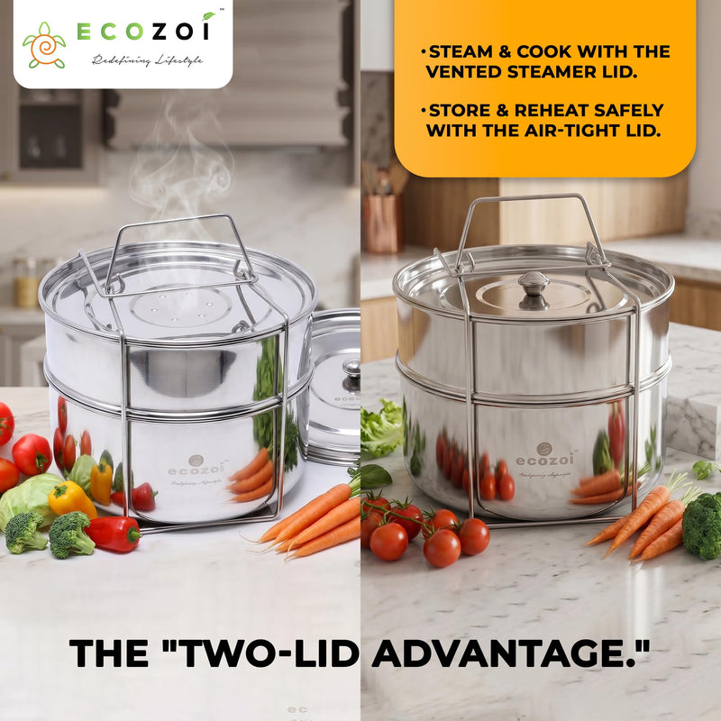Ecozoi Premium Stackable Steamer Insert Pans Pot in Pot Compatible with Smaller Instant Pot 3, 5, 6, & 8 Quart Instant Pot Accessories - 2 Tier 2-Tier Small: 3/5 Qt