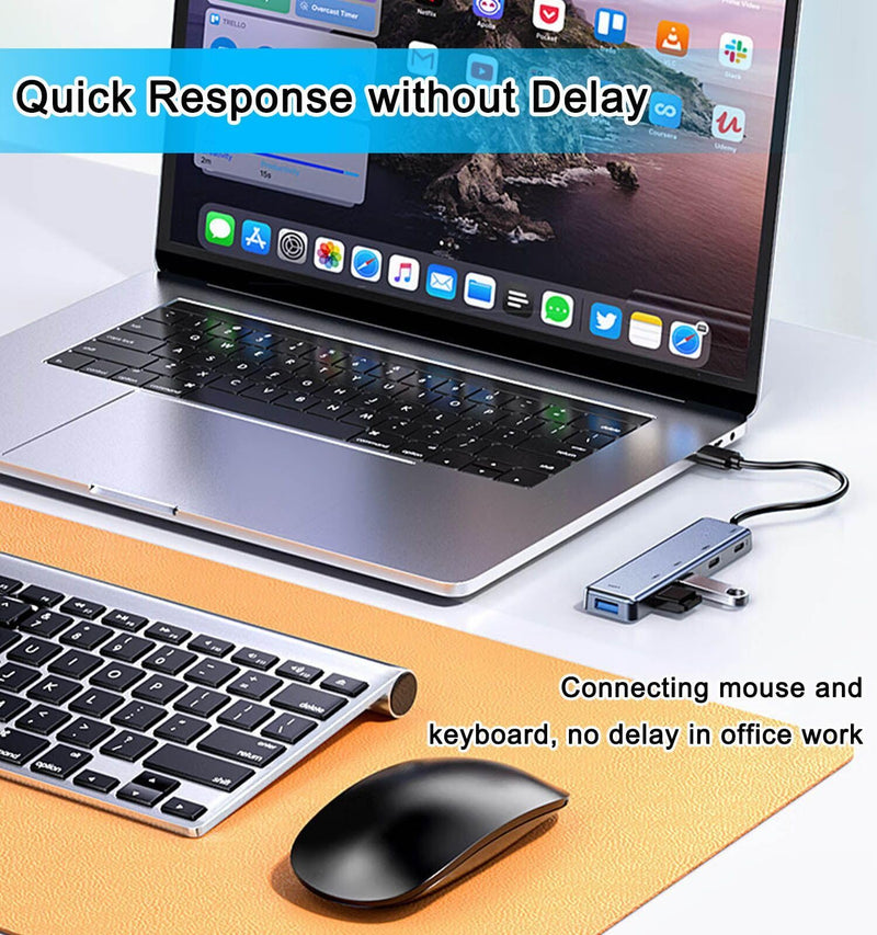 USB 3.0 Hub 5 in 1, USB Splitter with USB-C Power Port, USB-C Data Port, USB Port Hub USB Extender for MacBook, Laptop, Surface Pro, PS4, PC, Flash Drive, Mobile HDD USB 3.0 Hub Silver