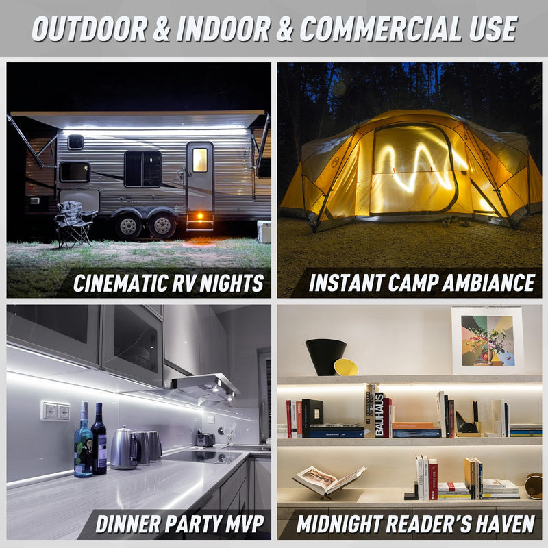 20FT RV Awning LED Light Strip, 12V Fixed Brightness Camper Awning Lights Waterproof, Motorhome Exterior Underglow Lighting Strips Kit for Canopy Parties BBQ Food Truck Decor