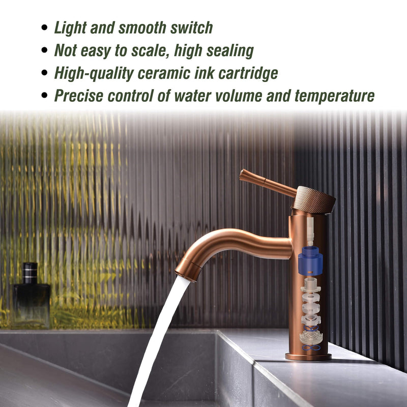 Rose Gold Bathroom Faucet, with Splash Sprayer Extender Aerator, Single Hole with Deck, for Vanity Farmhouse and RV Rose Gold