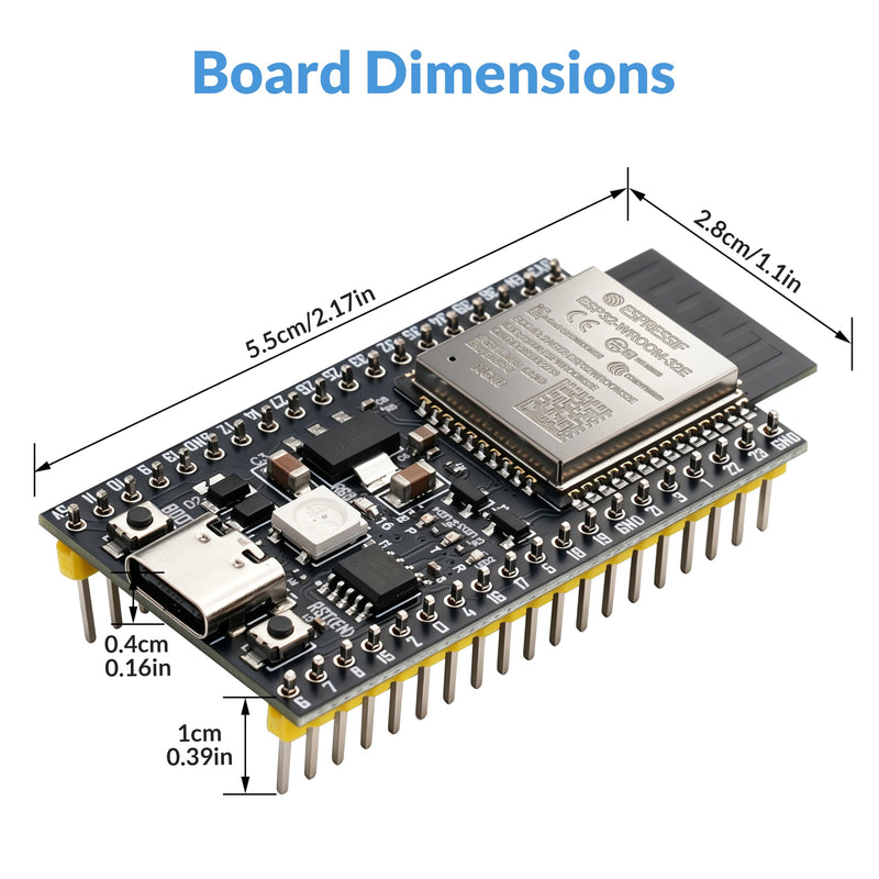 ESP32-DevKitC-32E Development Board (8M) | Dual-Core 240MHz Wi-Fi + Bluetooth 5.0 with USB-C, Original ESP32-WROOM-32E Module (Arduino/Python/IDF)