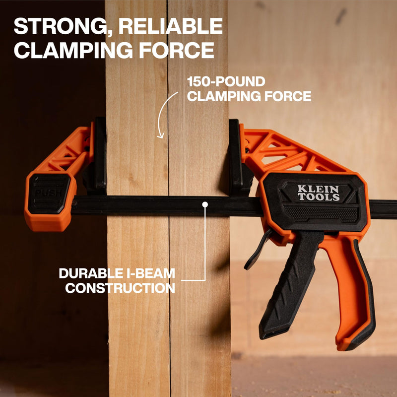 Klein Tools 47550 Bar Clamp, Speed-Klamp 6-Inch, Clamp / Spreader 2-Pack, 150-Pound Clamping Force, One-Handed-Operation for Woodworking and Metal Projects 6-Inch, 2-Pack