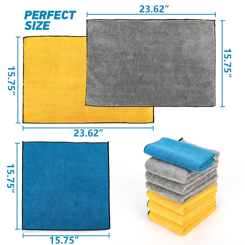 Microfiber Towels Gray for Cars - 6 Pack, High & Short Pile Micro Fiber Cleaning Cloth for Car Washing Drying & Auto Detailing, Water Absorption Lint Free & Non-Streak 6 Pack (23.6" x 15.7")