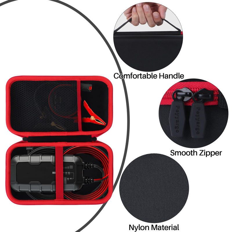 Case for GENIUS10 Smart Battery Charger, Hard EVA Storage Bag for Automotive Battery Maintainer and Accessories (Black with Red Zipper) Case for GENIUS10