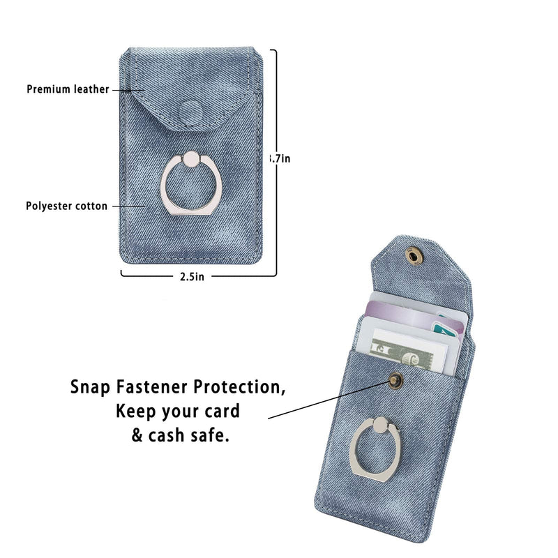 RFID Ring Stand Stick on Wallet for Back of Phone for iPhone Android and All Smartphones Adhesive Credit Card Holder for Cell Phone-Denim Blue … Denim Blue