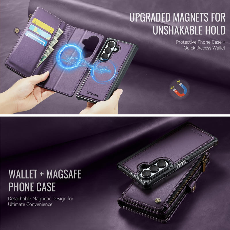 Defencase for Galaxy Z Fold 8 Ultra Case Wallet Compatible Magsafe, Purple | Magnetic Detachable, with RFID Bolcking Card Holder, Zipper Pocket, Drop-Proof Phone Cover for Samsung Galaxy Z Fold 8 Ultra (Detachable with Magsafe)-Purple